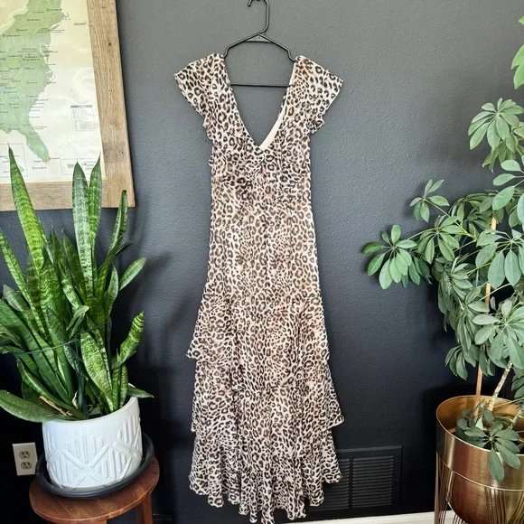 WAYF Animal Print Dress in Cream and Brown